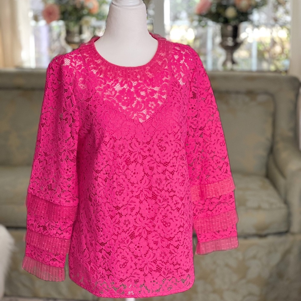 J Crew Lace Blouse with Swiss Dot Tulle Trim